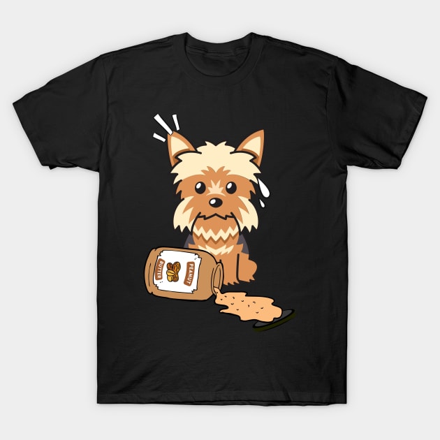 Cute Yorkshire Terrier spilled a jar of peanut butter T-Shirt by Pet Station